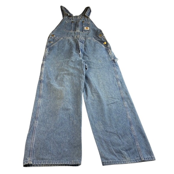 Carhartt Other - Carhartt Vintage Bibs Denim Carpenter Overalls Blue Wide Leg Men 34x26 47" Total